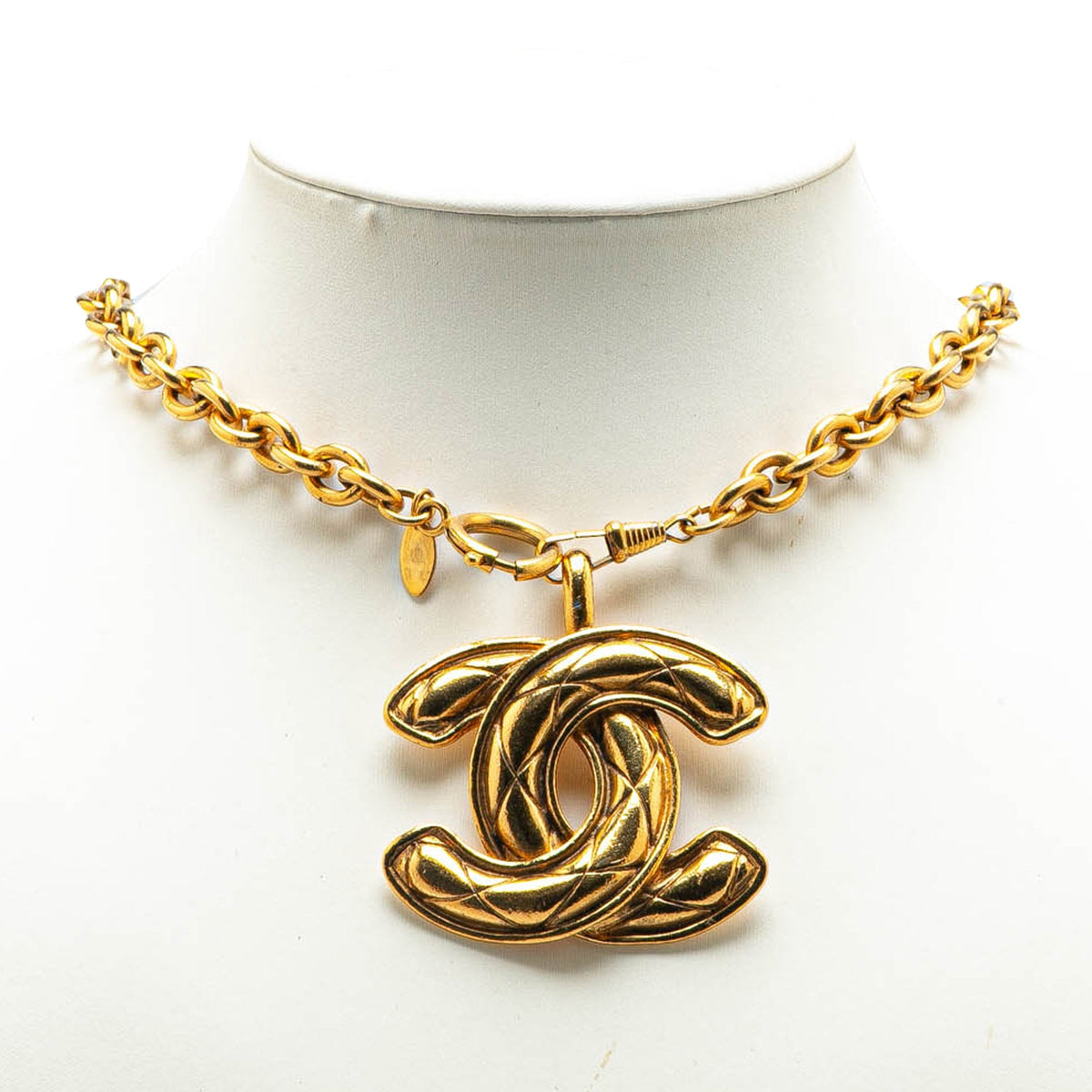 Gold Chanel Gold Plated CC Quilted Pendant Necklace