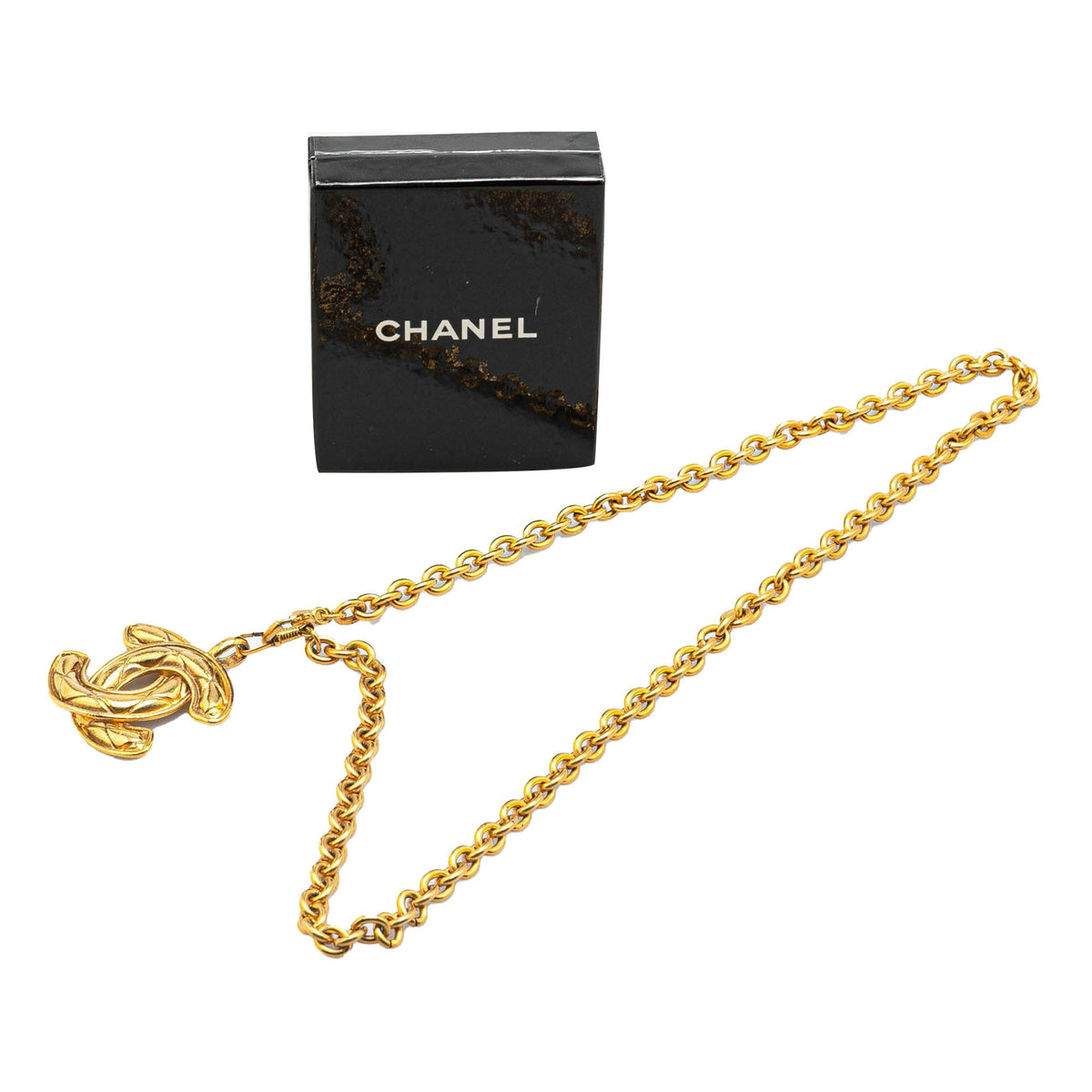 Gold Chanel Gold Plated CC Quilted Pendant Necklace