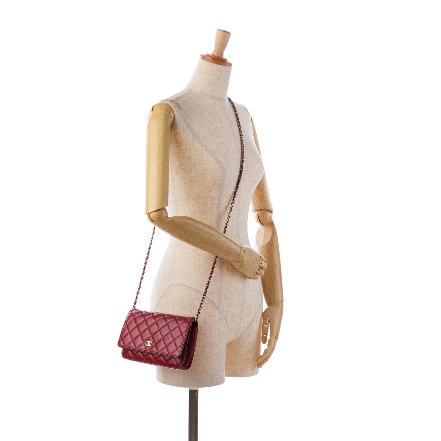 Red Chanel Classic Lambskin Wallet on Chain Crossbody Bag