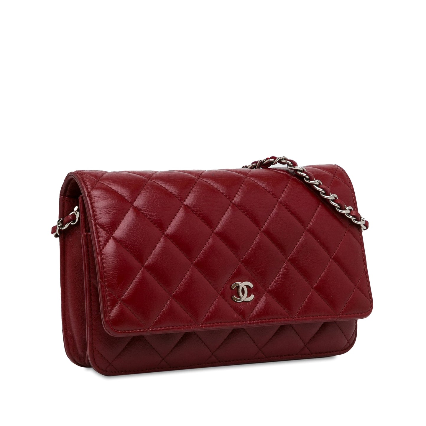 Red Chanel Classic Lambskin Wallet on Chain Crossbody Bag