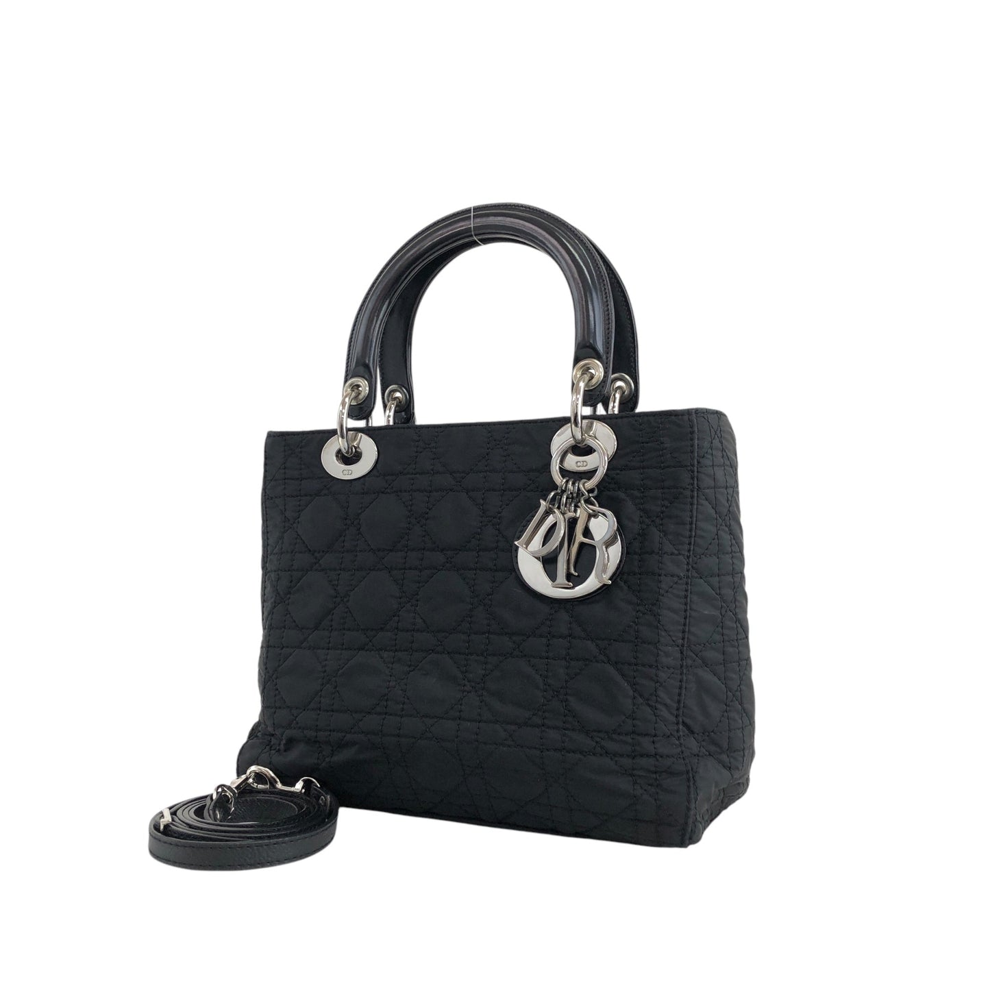 Christian Dior Lady Dior Cannage Logo Charm Two-way Handbag Shoulder bag Black Vintage kty22j