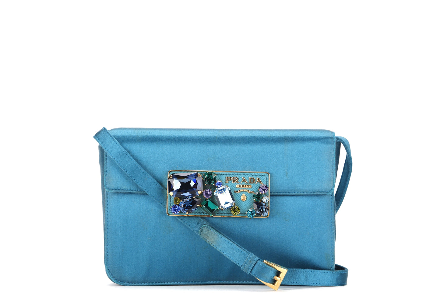 PRADA BP0180 CLUTCH TURQUOISE RASO STONES, WITH CARD & DUST COVER