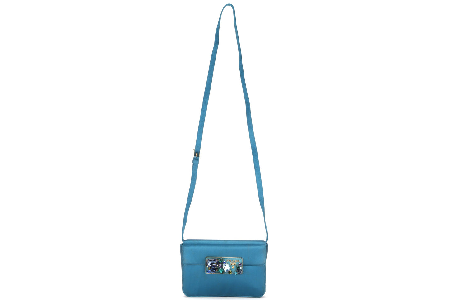 PRADA BP0180 CLUTCH TURQUOISE RASO STONES, WITH CARD & DUST COVER
