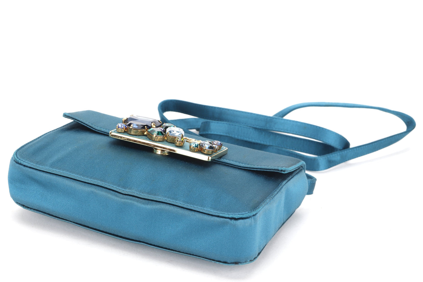 PRADA BP0180 CLUTCH TURQUOISE RASO STONES, WITH CARD & DUST COVER