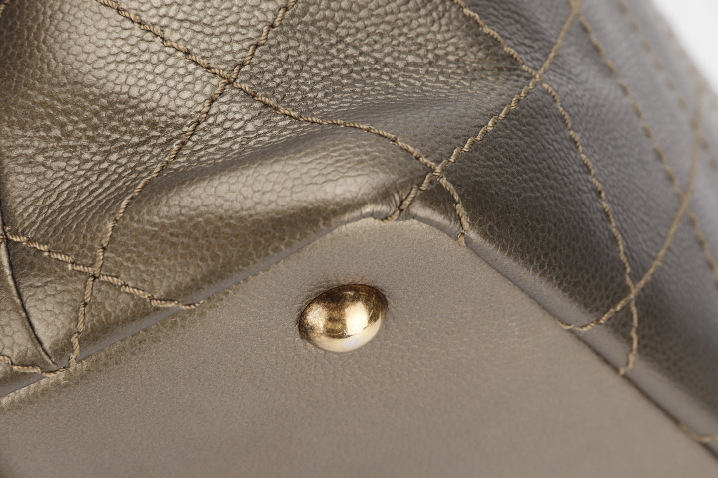 CHANEL SHOPPING FEVER TOTE (2032xxxx) WILD STITCH KHAKI CAVIAR LEATHER GOLD HARDWARE, WITH POUCH, , DUST COVER & BOX