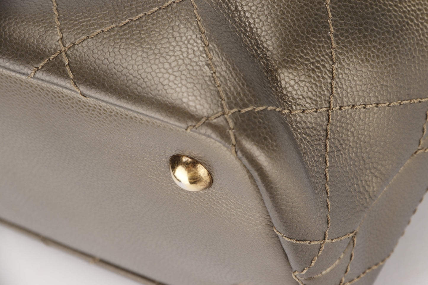 CHANEL SHOPPING FEVER TOTE (2032xxxx) WILD STITCH KHAKI CAVIAR LEATHER GOLD HARDWARE, WITH POUCH, , DUST COVER & BOX