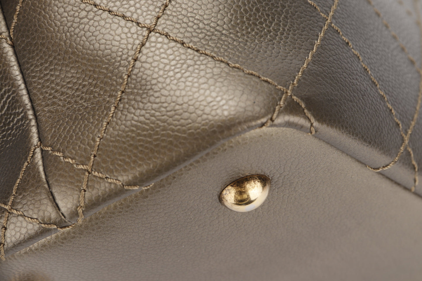 CHANEL SHOPPING FEVER TOTE (2032xxxx) WILD STITCH KHAKI CAVIAR LEATHER GOLD HARDWARE, WITH POUCH, , DUST COVER & BOX