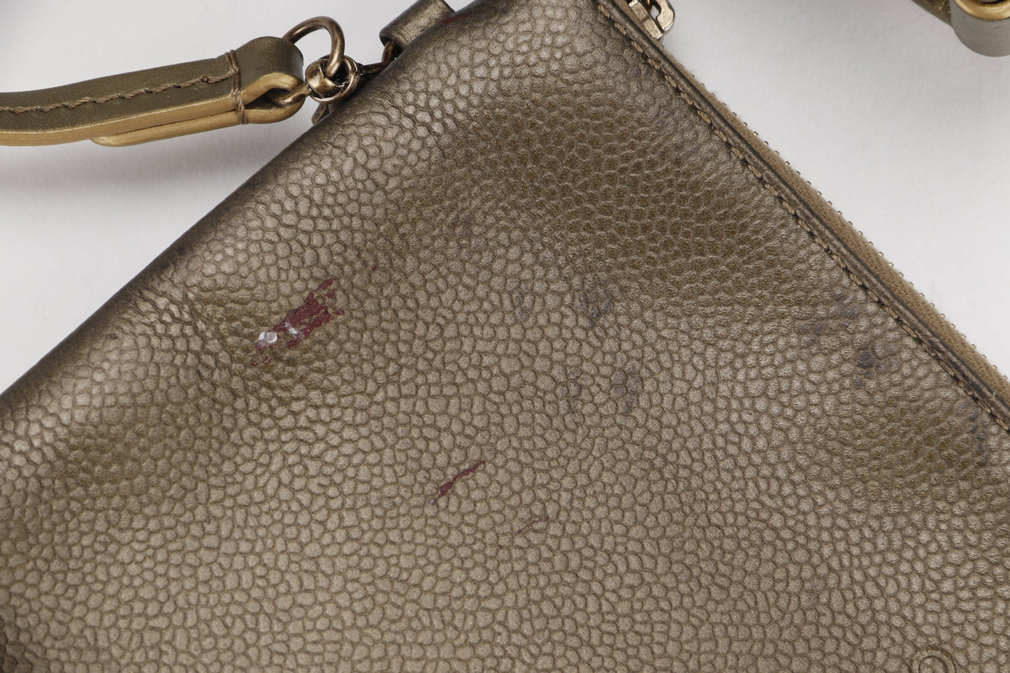 CHANEL SHOPPING FEVER TOTE (2032xxxx) WILD STITCH KHAKI CAVIAR LEATHER GOLD HARDWARE, WITH POUCH, , DUST COVER & BOX