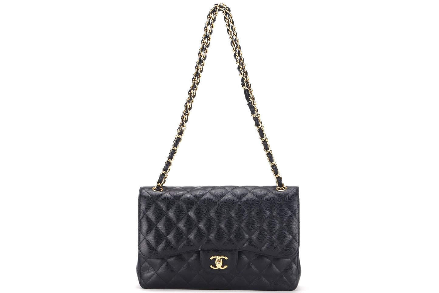 CHANEL DOUBLE FLAP BAG (1980xxxx) JUMBO BLACK CAVIAR LEATHER GOLD HARDWARE, NO  & DUST COVER
