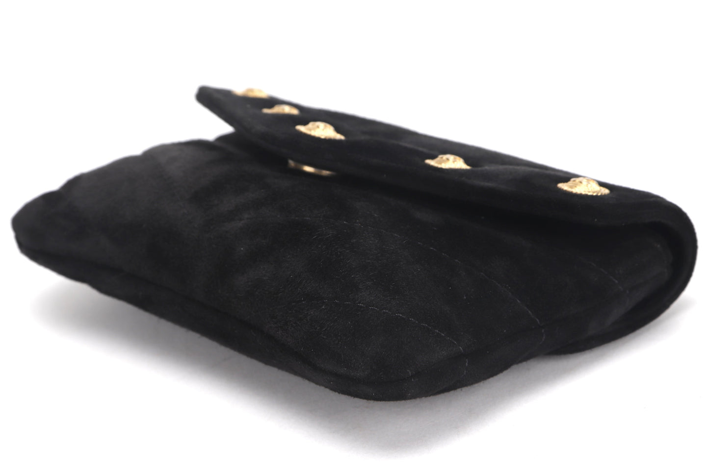 CHANEL PARIS-HAMBURG CC BUTTON FLAP WALLET (2609xxxx) BLACK SUADE GOLD HARDWARE, WITH , DUST COVER & BOX