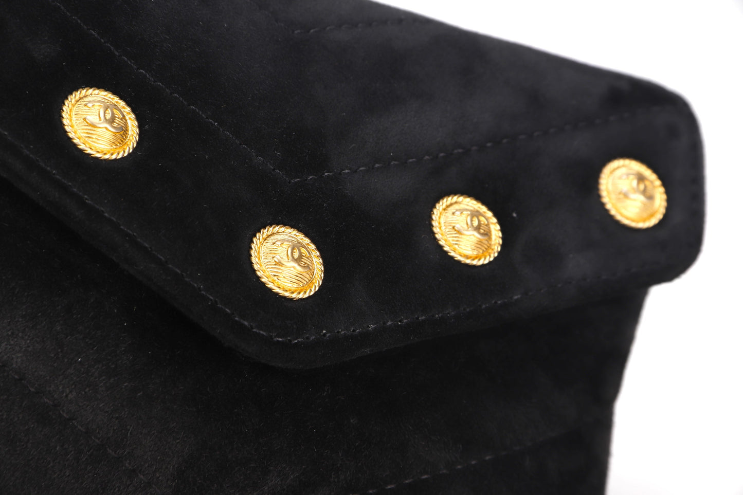 CHANEL PARIS-HAMBURG CC BUTTON FLAP WALLET (2609xxxx) BLACK SUADE GOLD HARDWARE, WITH , DUST COVER & BOX
