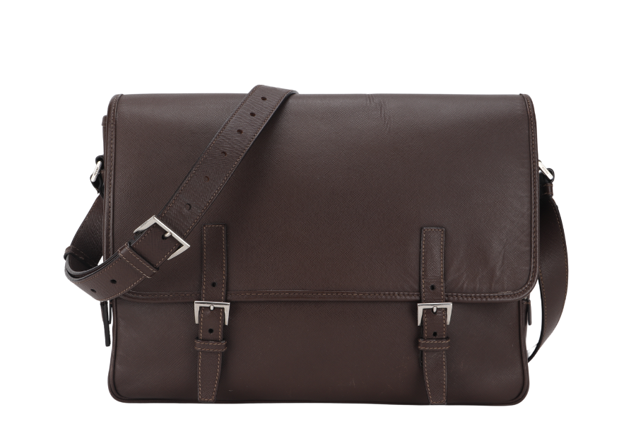 PRADA BROWN SAFFIANO LEATHER MESSENGER BAG NO DUST COVER AND BOX