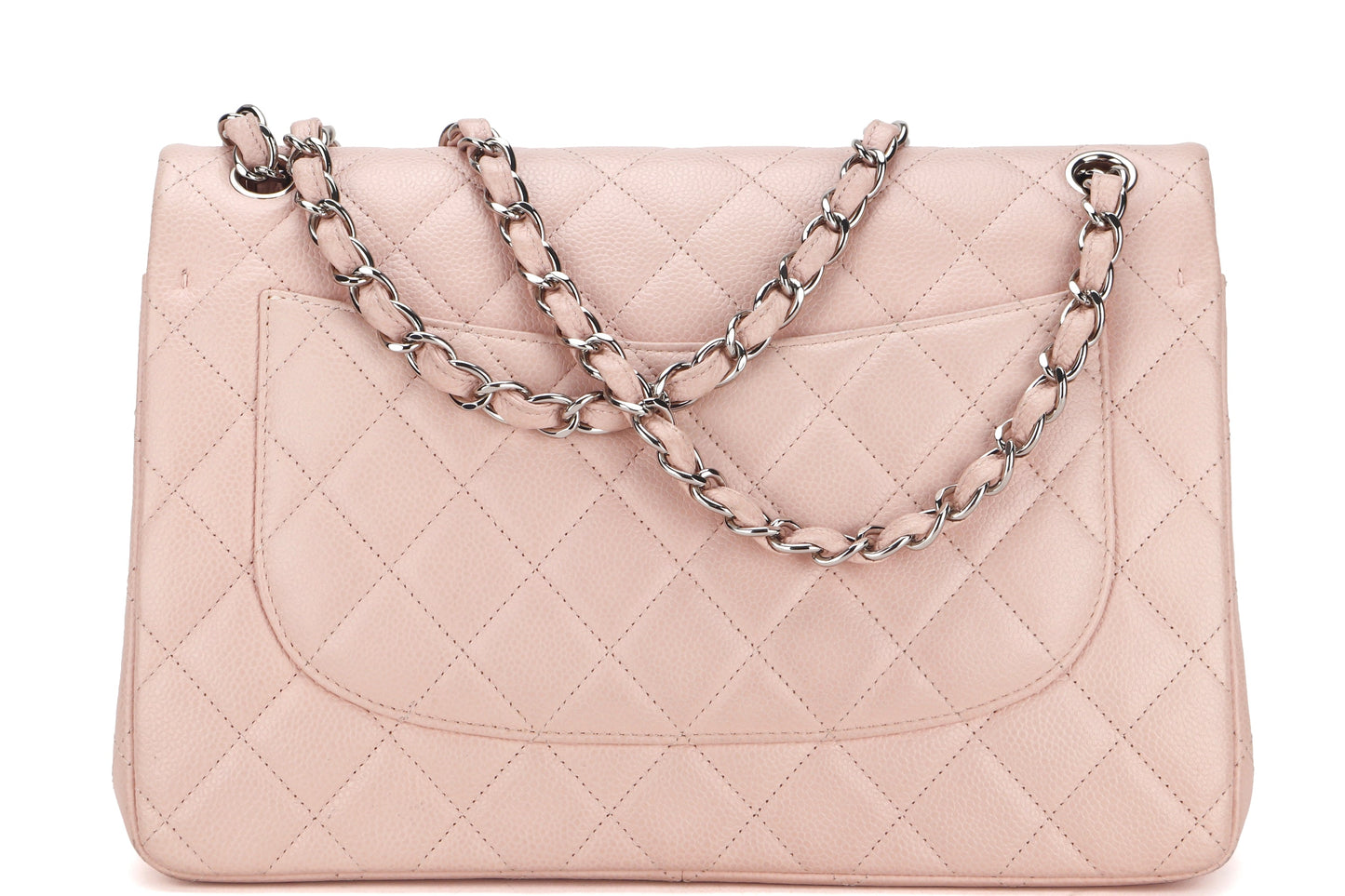 CHANEL DOUBLE FLAP BAG (1893xxxx) JUMBO LIGHT PINK CAVIAR LEATHER SILVER HARDWARE, WITH DUST COVER, NO