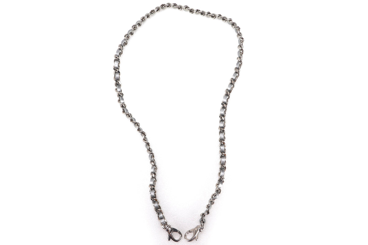CHANEL LEATHER CHAIN BAG ACCESSORIES GREY SILVER HARDWARE