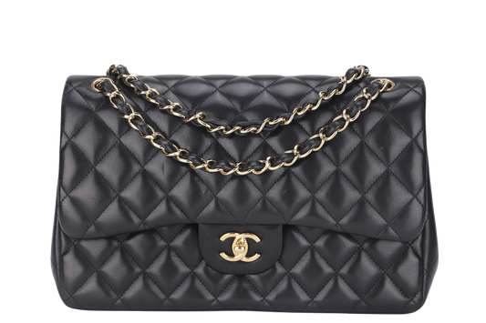 CHANEL CLASSIC DOUBLE FLAP JUMBO BLACK LAMBSKIN LEATHER GHW (1685xxxx) WITH  AND DUST COVER
