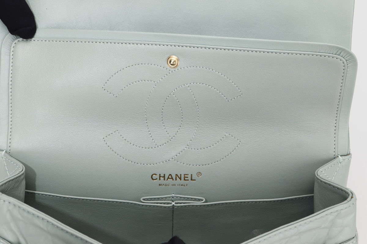 CHANEL REISSUE 227 (2539xxxx) MINT GREEN CALFSKIN GOLD HARDWARE, WITH , DUST COVER & BOX