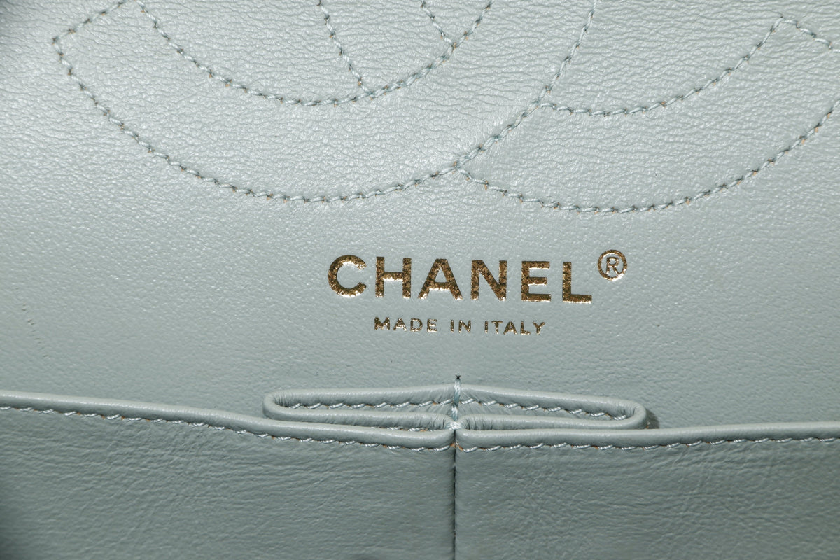CHANEL REISSUE 227 (2539xxxx) MINT GREEN CALFSKIN GOLD HARDWARE, WITH , DUST COVER & BOX