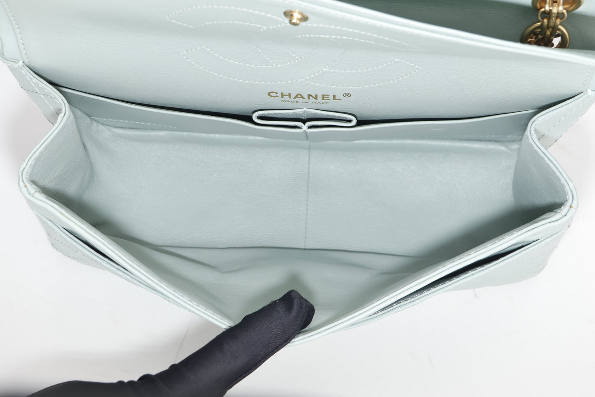 CHANEL REISSUE 227 (2539xxxx) MINT GREEN CALFSKIN GOLD HARDWARE, WITH , DUST COVER & BOX