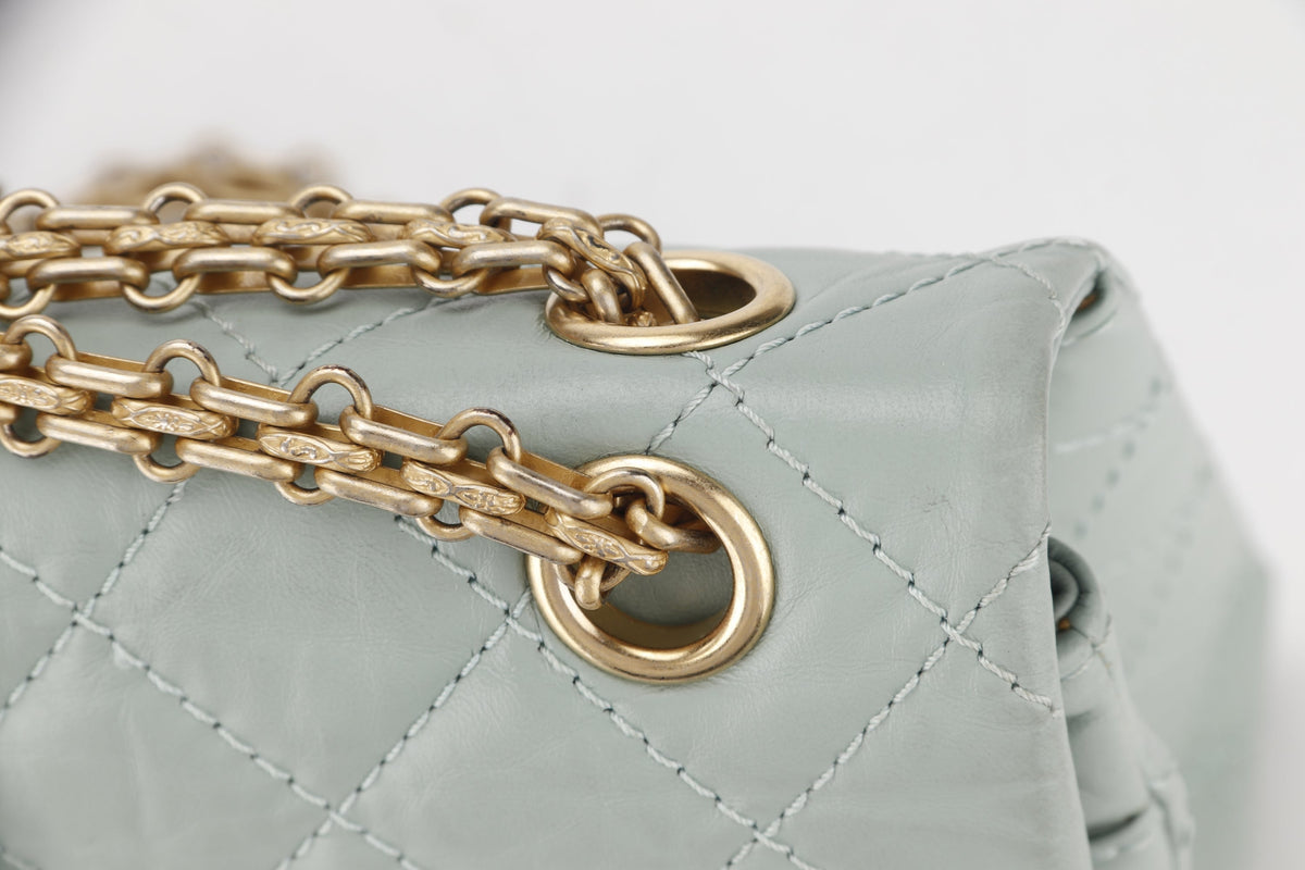 CHANEL REISSUE 227 (2539xxxx) MINT GREEN CALFSKIN GOLD HARDWARE, WITH , DUST COVER & BOX