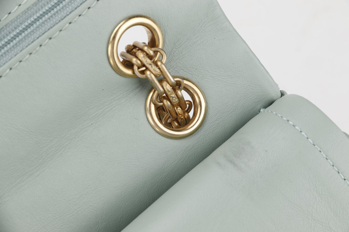 CHANEL REISSUE 227 (2539xxxx) MINT GREEN CALFSKIN GOLD HARDWARE, WITH , DUST COVER & BOX