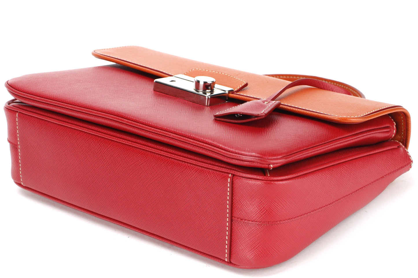 PRADA TWO TONE CROSSBODY BAG RED SAFFIANO LUX LEATHER SILVER HARDWARE, WITH STRAP & DUST COVER