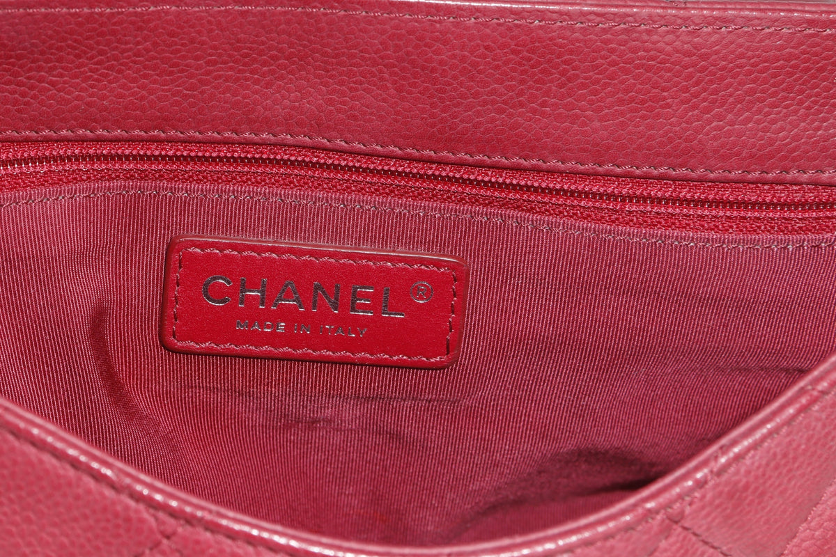 CHANEL POCKET FLAP MESSENGER BAG 26CM (2322xxxx) RED CAVIAR LEATHER GOLD & SILVER HARDWARE, WITH , NO DUST COVER