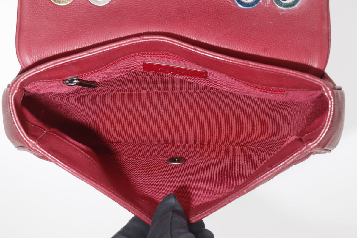CHANEL POCKET FLAP MESSENGER BAG 26CM (2322xxxx) RED CAVIAR LEATHER GOLD & SILVER HARDWARE, WITH , NO DUST COVER