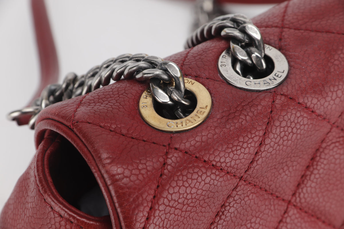 CHANEL POCKET FLAP MESSENGER BAG 26CM (2322xxxx) RED CAVIAR LEATHER GOLD & SILVER HARDWARE, WITH , NO DUST COVER