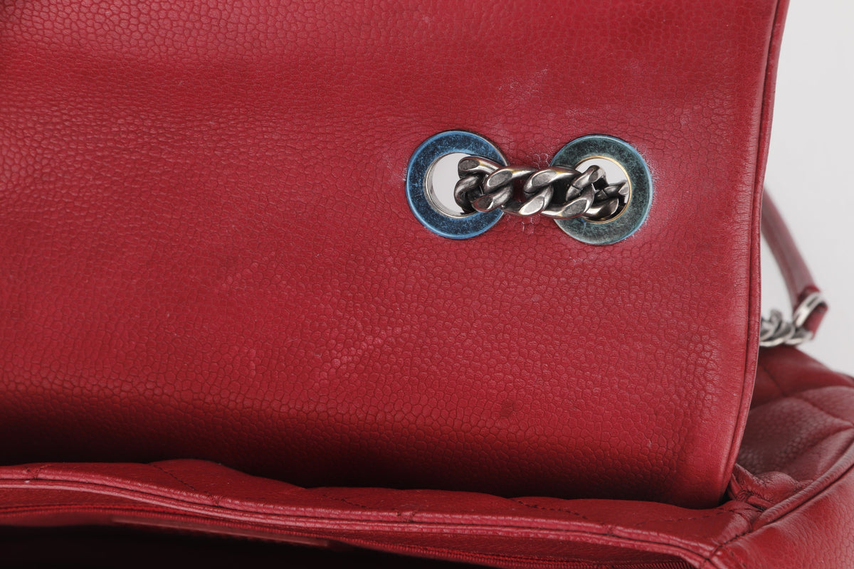 CHANEL POCKET FLAP MESSENGER BAG 26CM (2322xxxx) RED CAVIAR LEATHER GOLD & SILVER HARDWARE, WITH , NO DUST COVER