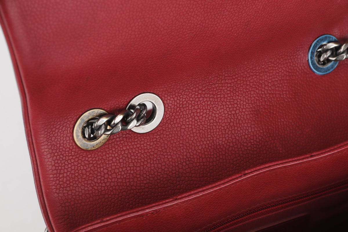 CHANEL POCKET FLAP MESSENGER BAG 26CM (2322xxxx) RED CAVIAR LEATHER GOLD & SILVER HARDWARE, WITH , NO DUST COVER