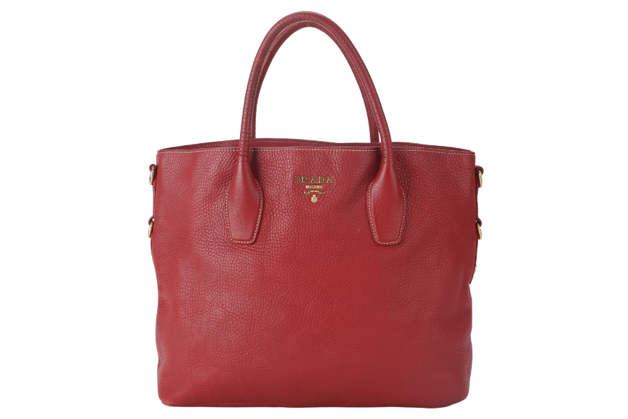 PRADA BN2317 TOTE LARGE ROSSO VITELLO DAINO LEATHER GOLD HARDWARE WITH CARD