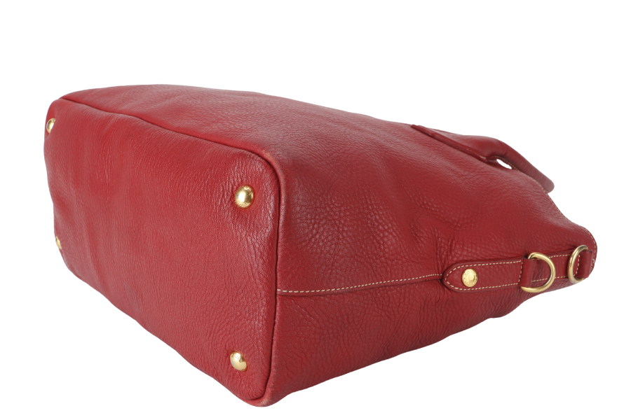 PRADA BN2317 TOTE LARGE ROSSO VITELLO DAINO LEATHER GOLD HARDWARE WITH CARD