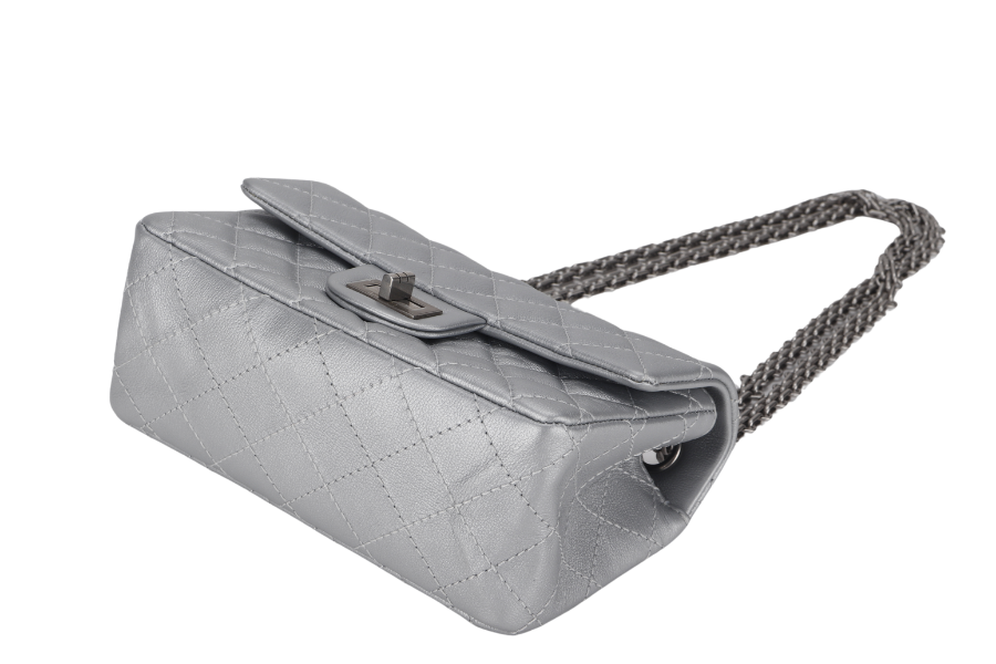 CHANEL CLASSIC FLAP REISSUE 2.55 MINI SILVER CALFSKIN SHW AUL4xxxx(MICROCHIP) WITH DUST COVER AND BOX