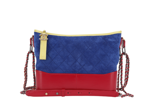 CHANEL GABRIEL HOBO BAG MEDIUM RED,BLUE, YELLOW SUEDE LEATHER GOLD HARDWARE (2424xxxx) WITH DUST COVER AND