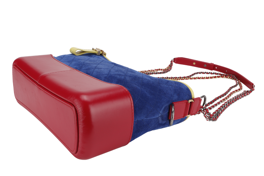CHANEL GABRIEL HOBO BAG MEDIUM RED,BLUE, YELLOW SUEDE LEATHER GOLD HARDWARE (2424xxxx) WITH DUST COVER AND