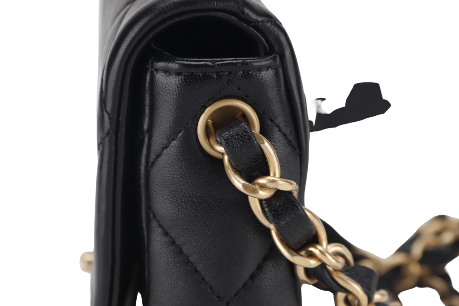 CHANEL SINGLE FLAP BAG 22CM BLACK LAMBSKIN GOLD HARDWARE (JC2Hxxxx) WITH DUST COVER AND BOX