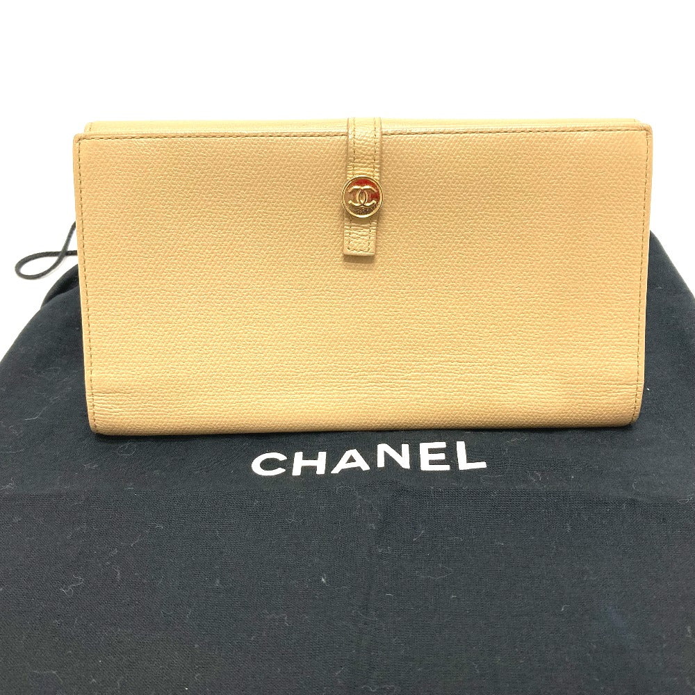 CHANEL Long Wallet Purse A20905 leather beige CC COCO Mark W Hook Wallet  Women Used