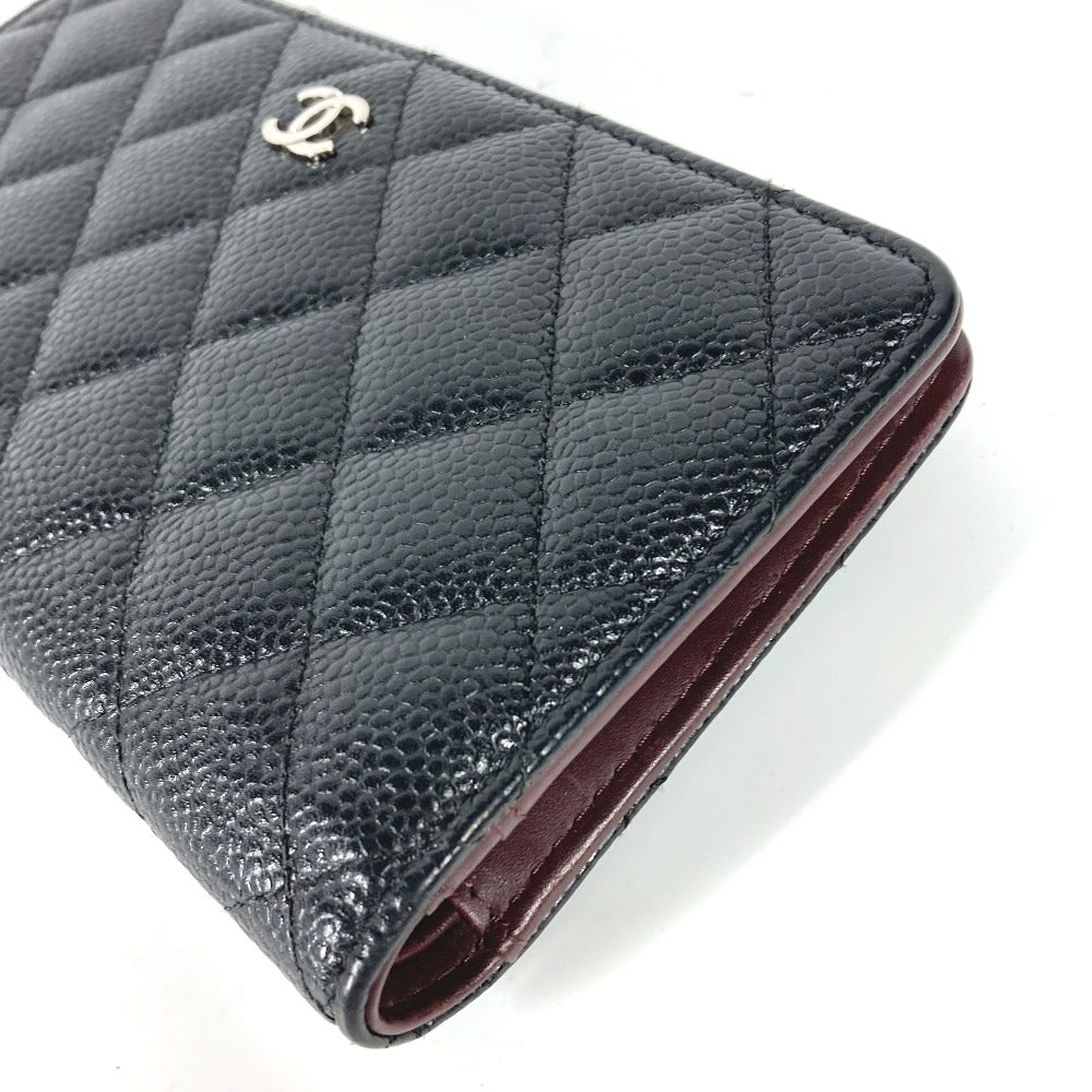 CHANEL Long Wallet Purse Caviar skin black Long wallet CC COCO Mark Matelasse Quilting Women Used