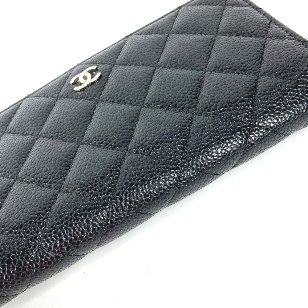 CHANEL Long Wallet Purse Caviar skin black Long wallet CC COCO Mark Matelasse Quilting Women Used