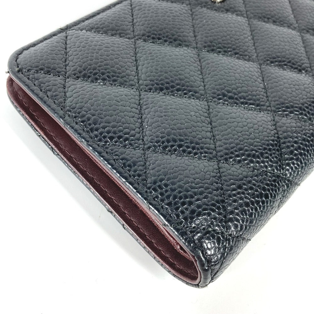 CHANEL Long Wallet Purse Caviar skin black Long wallet CC COCO Mark Matelasse Quilting Women Used