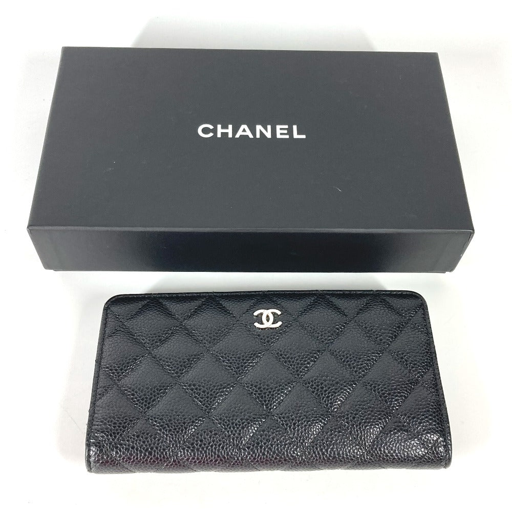 CHANEL Long Wallet Purse Caviar skin black Long wallet CC COCO Mark Matelasse Quilting Women Used