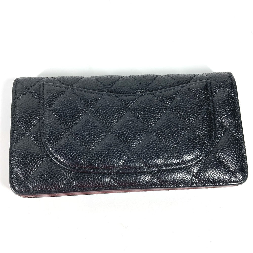 CHANEL Long Wallet Purse Caviar skin black Long wallet CC COCO Mark Matelasse Quilting Women Used