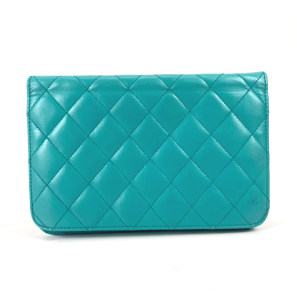 CHANEL Shoulder Bag leather green Crossbody long wallet CC COCO Mark Quilting Matelasse Women Used