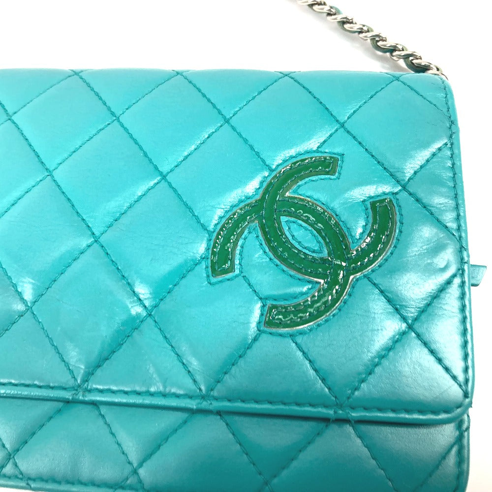 CHANEL Shoulder Bag leather green Crossbody long wallet CC COCO Mark Quilting Matelasse Women Used