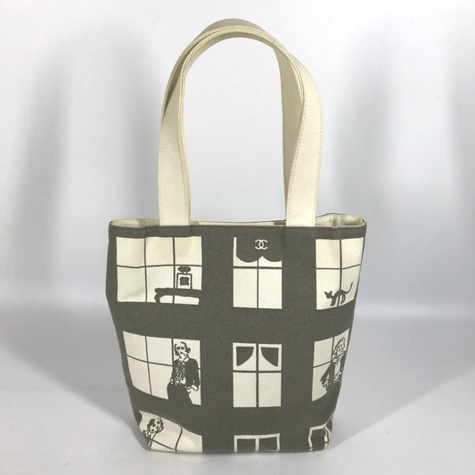 CHANEL Shoulder Bag canvas Gray x white Windows line Handbag