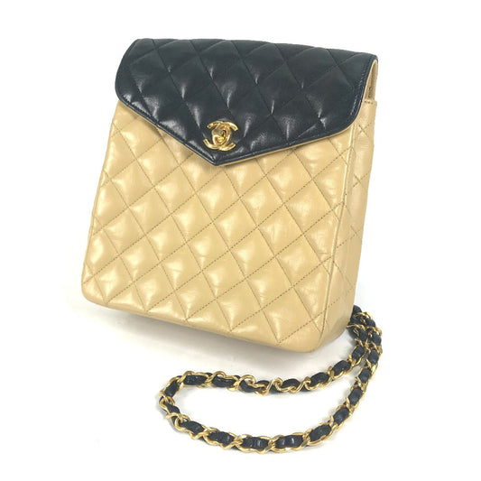 CHANEL Shoulder Bag lambskin beige By color CC COCO Mark Matelasse Quilting Women Used