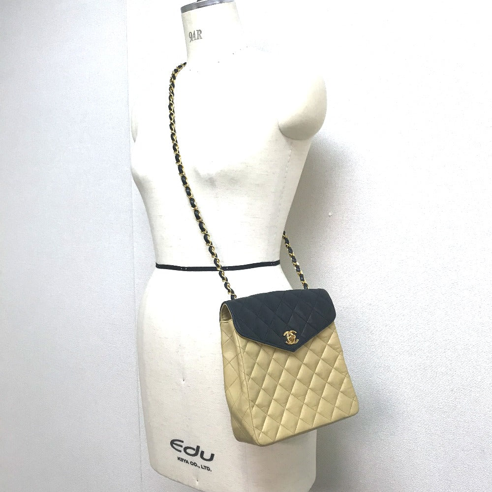 CHANEL Shoulder Bag lambskin beige By color CC COCO Mark Matelasse Quilting Women Used