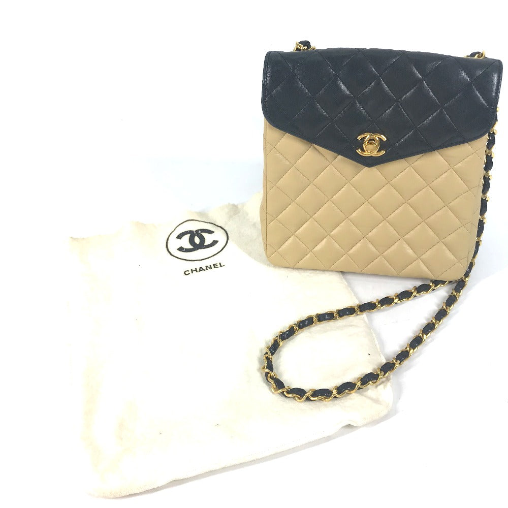 CHANEL Shoulder Bag lambskin beige By color CC COCO Mark Matelasse Quilting Women Used