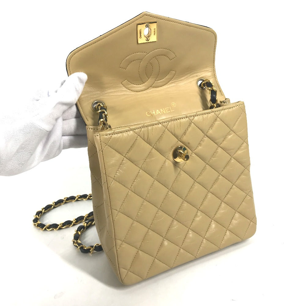 CHANEL Shoulder Bag lambskin beige By color CC COCO Mark Matelasse Quilting Women Used