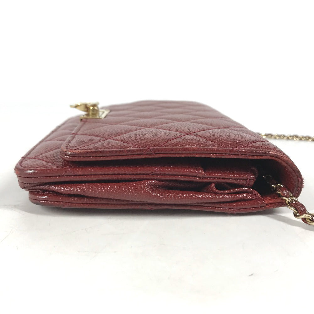 CHANEL Long Wallet Purse Caviar skin Red x Gold Metal CC COCO Mark Coco Lock Chain Wallet Women Used